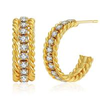 Brass Stud Earring, 18K gold plated, fashion jewelry & for woman & with cubic zirconia, golden, 20x5mm, Sold By Pair