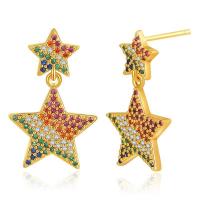 Cubic Zirconia Micro Pave Brass Earring Star 18K gold plated fashion jewelry & for woman & with cubic zirconia multi-colored Sold By Pair