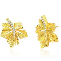 Cubic Zirconia Micro Pave Brass Earring Leaf 18K gold plated fashion jewelry & for woman & with cubic zirconia golden Sold By Pair