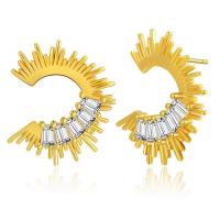 Messing oorbellen met micro-paved kubieke zirconia's, 18K verguld, mode sieraden & voor vrouw & met zirkonia, gouden, 23x12mm, Verkocht door pair