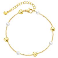 Brass Bracelet & Bangle, with Plastic Pearl, with 2.36 extender chain, 18K gold plated, fashion jewelry & for woman, golden, Length:6.49 Inch, Sold By Pair