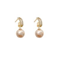 Zinklegierung Ohrringe, mit ABS-Kunststoff-Perlen, hochwertige plattiert und nie verblassen, Modeschmuck & für Frau & mit Strass, keine, 28x12mm, verkauft von Paar