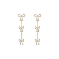 Cubic Zircon (CZ) Drop Earring, Tibetan Style, Bowknot, high quality plated, fashion jewelry & for woman & with cubic zirconia, golden, 85x16mm, Sold By Pair