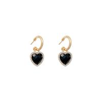 Rhinestone Earring, Tibetan Style, with acrylic rhinestone, Heart, high quality plated, fashion jewelry & for woman, black, 28x13mm, Sold By Pair