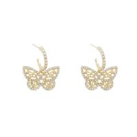 Rhinestone Earring Zinc Alloy Butterfly high quality plated fashion jewelry & for woman & enamel & with rhinestone golden Sold By Pair