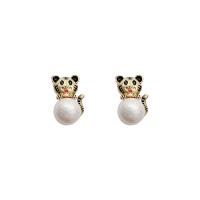 Zinc Alloy Stud Earring with Plastic Pearl 925 thailand sterling silver post pin Tiger high quality plated fashion jewelry & for woman & enamel Sold By Pair