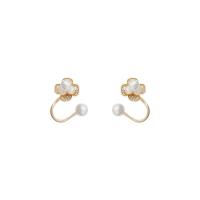 Ear Jackets Zinc Alloy with Plastic Pearl 925 thailand sterling silver post pin real gold plated fashion jewelry & for woman & with cubic zirconia golden Sold By Pair