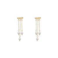 Fashion Fringe Earrings Brass with Plastic Pearl 925 thailand sterling silver post pin real gold plated fashion jewelry & for woman golden Sold By Pair