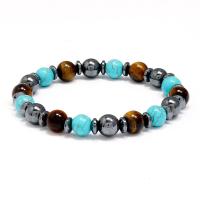 Gemstone Bracelets Tiger Eye with Glass Beads & turquoise Round polished fashion jewelry mixed colors 8mm Sold Per 18-19 cm Strand