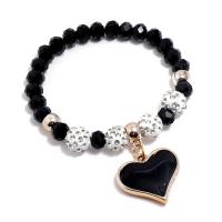 Zinc Alloy Bracelet Imitated Crystal with Rhinestone Clay Pave Bead & Zinc Alloy Heart fashion jewelry & enamel 18-19CM Sold By PC