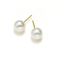 Boucles d'oreilles en perles d'eau douce, perle d'eau douce cultivée, avec Argent sterling 925, argent pur puce boucle d'oreille, Rond, Placage de couleur d'or, pour femme, blanc, 7.5-8mm, Vendu par paire