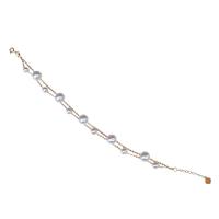 Bracelet en perles de culture d'eau douce, perle d'eau douce cultivée, avec laiton, Placage de couleur d'or, pour femme, blanc, 7-8mm, Longueur:Environ 7.5 pouce, Vendu par PC