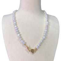 Naturlige ferskvands perle halskæde, Ferskvandsperle, med 18K Gold, Heart, guldfarve belagt, for kvinde, hvid, 5-6mm, Længde Ca. 15.75 inch, Solgt af PC