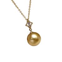 Goldene Südseeperlen Halskette, mit 18 K Gold, rund, goldfarben plattiert, Micro pave Zirkonia & für Frau, 11-12mm, Länge:ca. 15.75 ZollInch, verkauft von PC