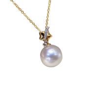 perles Akoya cultivées collier, avec or 18K, Rond, Placage de couleur d'or, pavé de micro zircon & pour femme, blanc, 11-12mm, Longueur:Environ 15.75 pouce, Vendu par PC