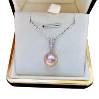 Přírodní Sladkovodní Pearl náhrdelník, s 18K Gold, Kolo, barva stříbrná á, micro vydláždit kubické zirkony & pro ženy, nachový, 11-12mm, Délka Cca 15.75 inch, Prodáno By PC