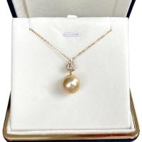 Золотой South Sea Pearl Ожерелье, с 18-каратное золото, Круглая, плакирован золотом, инкрустированное микро кубического циркония & Женский, 13-14mm, длина:Приблизительно 15.75 дюймовый, продается PC