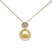 Goldene Südseeperlen Halskette, mit 18 K Gold, rund, goldfarben plattiert, Micro pave Zirkonia & für Frau, 13-14mm, Länge:ca. 15.75 ZollInch, verkauft von PC