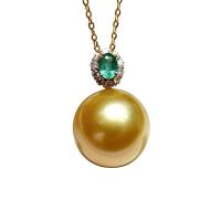 Золотой South Sea Pearl Ожерелье, с 18-каратное золото, Круглая, плакирован золотом, инкрустированное микро кубического циркония & Женский, 13-14mm, длина:Приблизительно 15.75 дюймовый, продается PC
