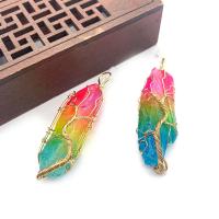Quartz Gemstone Pendants Natural Stone with Brass irregular gold color plated fashion jewelry multi-colored 18x51- Sold By PC