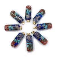 Bijoux Pendentifs en pierres gemmes, pierre gemme, avec laiton, rectangle, Placage de couleur d'or, bijoux de mode, couleurs mélangées, 10x40mm, Vendu par PC