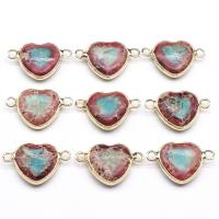 Impression Jasper Connector with Zinc Alloy Heart gold color plated DIY Sold By PC