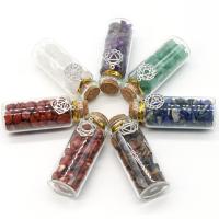 Glass Wish Bottle, Gemstone, with paper box & wood stopper & Glass, polished, mixed colors, 180x75x30mm, 7PC/Box, Sold By Box