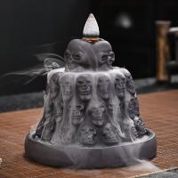 Backflow Incense Burner, Purple Clay, Skull, handmade, for home and office & durable, 110x110x96mm, Sold By PC