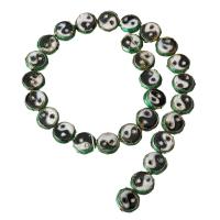 Cloisonne Beads, Flat Round, Carved, ying yang, green, 20x23mm, Hole:Approx 2mm, 28PCs/Strand, Sold Per Approx 15 Inch Strand