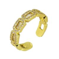Латунь Манжеты палец кольцо, плакирован золотом, Регулируемый & инкрустированное микро кубического циркония & Женский, размер:7, 10ПК/Лот, продается Лот