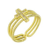 Mässing Cuff finger ring, guldfärg pläterade, Justerbar & micro bana cubic zirconia & ihålig, Storlek:7, 10PC/Lot, Säljs av Lot