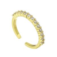 Mässing Cuff finger ring, guldfärg pläterade, Justerbar & micro bana cubic zirconia & för kvinna, Storlek:7, 10PC/Lot, Säljs av Lot