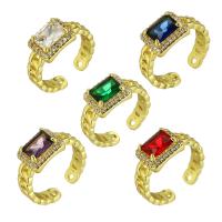 Cubique anneau en laiton Circonia Micro Pave, Placage de couleur d'or, Réglable & pavé de micro zircon & pour femme, plus de couleurs à choisir, Taille:7, 10PC/lot, Vendu par lot