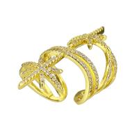 Kubieke Circonia Micro Pave Brass Ring, Messing, gold plated, Verstelbare & micro pave zirconia & voor vrouw, 41mm, Maat:7, 10pC's/Lot, Verkocht door Lot