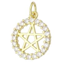 Cubic Zirconia Micro Pave Brass Pendant Flat Round gold color plated micro pave cubic zirconia & hollow Sold By Lot