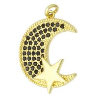 Cubic Zirconia Micro Pave Brass Pendant, Moon and Star, gold color plated, micro pave cubic zirconia, 20x26x2mm, Hole:Approx 2mm, 10PCs/Lot, Sold By Lot