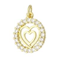 Cubic Zirconia Micro Pave Brass Pendant, Flat Round, gold color plated, micro pave cubic zirconia & hollow, 14x16x2mm, Hole:Approx 3mm, 10PCs/Lot, Sold By Lot