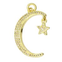 Cubic Zirconia Micro Pave Brass Pendant, Moon and Star, gold color plated, micro pave cubic zirconia, 18x26x2mm, Hole:Approx 2mm, 10PCs/Lot, Sold By Lot