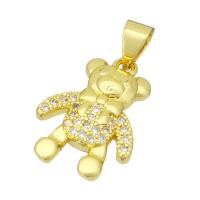 Cubic Zirconia Micro Pave Brass Pendant, Bear, gold color plated, micro pave cubic zirconia, 12x16x3mm, Hole:Approx 3mm, 10PCs/Lot, Sold By Lot