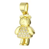 Cubic Zirconia Micro Pave Brass Pendant, Bear, gold color plated, micro pave cubic zirconia, 10x11x3mm, Hole:Approx 3mm, 10PCs/Lot, Sold By Lot