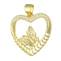 Cubic Zirconia Micro Pave Brass Pendant, Heart, gold color plated, micro pave cubic zirconia & hollow, 20x20x3mm, Hole:Approx 3mm, 10PCs/Lot, Sold By Lot