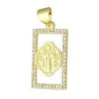 Cubic Zirconia Micro Pave Brass Pendant, Rectangle, gold color plated, micro pave cubic zirconia & hollow, 12x21x2mm, Hole:Approx 3mm, 10PCs/Lot, Sold By Lot