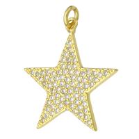 Cubic Zirconia Micro Pave Brass Pendant, Star, gold color plated, micro pave cubic zirconia & hollow, 24x26x2mm, Hole:Approx 2mm, 10PCs/Lot, Sold By Lot