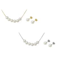 Fashion Stainless Steel Jewelry Sets Stud Earring & necklace with Plastic Pearl plated for woman 8*8mm 7*8mm Length Approx 19.5 Inch Sold By Set
