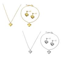 Fashion Stainless Steel Jewelry Sets, bracelet & earring & necklace, Heart, plated, for woman, more colors for choice, 12x13mm, Length:Approx 19.5 Inch, Approx 8 Inch, Sold By Set