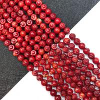 Perles de corail synthétiques, gravé, DIY, rouge, 6mm, Vendu par 38 cm brin