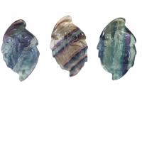 Natural Fluorite Pendant, Leaf, Carved, no hole, mixed colors, 36x22x6mm, Sold By PC