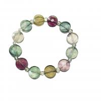 Natural Fluorite Bracelet, Flat Round, polished, for woman & faceted, mixed colors, 12x4mm, 12PCs/Strand, Sold Per 7.5 Inch Strand