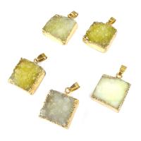 Ice Quartz Agate Pendant, with Stainless Steel,  Square, yellow, 21x31mm, Sold By PC