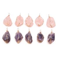 Quartz Gemstone Pendants, Stainless Steel, with Quartz, irregular, more colors for choice, 25x30mm, Sold By PC